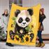 Cute baby panda with sunflowers on a yellow blanket