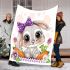 Cute bunny with big eyes and purple bow blanket