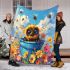 Cute cartoon baby bee sitting in a blue bucket blanket