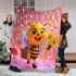 Cute cartoon bee holding flowers and a briefcase blanket