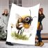 Cute cartoon bee sitting on top of a daisy flower against blanket