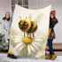 Cute cartoon bee sitting on top of a daisy flower against blanket