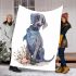 Cute cartoon great dane in a blue bandana holding flowers blanket