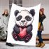 Cute cartoon panda holding a heart blanket