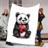 Cute cartoon panda holding a heart blanket