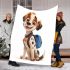 Cute cartoon puppy with a blue backpack blanket
