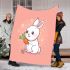 Cute cartoon rabbit playing with a carrot blanket