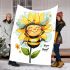 Cute cartoon style bee holding a sunflower blanket