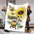 Cute cartoon style bee holding a sunflower blanket