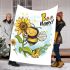 Cute cartoon style bee holding a sunflower blanket