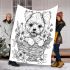 Cute cartoon style puppy sitting in flower basket blanket