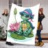 Cute cartoon turtle sitting on a lily pad blanket