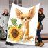 Cute chihuahua puppy with big eyes sitting next to a sunflower blanket