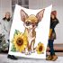 Cute chihuahua puppy with big eyes sitting next to sunflower blanket