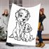 Cute dog with her puppy coloring page for kids blanket