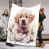 Cute golden retriever puppy with daisies and easter eggs blanket