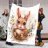 Cute happy baby bunny with big eyes sitting blanket