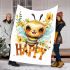 Cute happy bee with flowers on its wings blanket