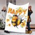 Cute happy bee with flowers on its wings blanket