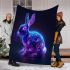 Cute neon blue and purple rabbit with glowing eyes blanket