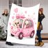 Cute pink car with a cute puppy inside blanket