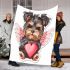 Cute valentine yorkie with angel wings holding a heart blanket