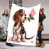 Cute valentine's day beagle puppy holding a pink rose blanket