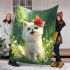 Cute white baby pomeranian with big blue eyes blanket