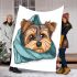 Cute yorkshire terrier dog peeking blanket