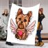 Cute yorkshire terrier with angel wings and heart blanket