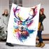 Deer head with antlers brush strokes blanket