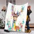 Deer with colorful flower horns blanket