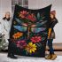 Dragonfly surrounded by flowers blanket