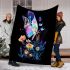 Glowing colorful butterfly among flowers in the moonlight blanket