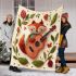 Music note and guitar and rose with green leaf and fox sock blanket