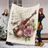 Music notes and violin and rose with dragonfly colorfull blanket