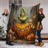 Pumpkin grinchy smile and birds big mushroom 3d blanket