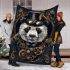 Steampunk panda with top hat and monocle holding golden gears blanket