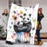 Two cute pandas hugging surrounded colorful hearts blanket