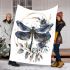 Watercolor dark blue dragonfly with gold blanket