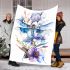 Watercolor dragonfly among flowers blanket