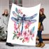 Watercolor dragonfly and pink flowers blanket