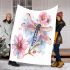 Watercolor dragonfly and pink flowers blanket