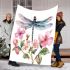 Watercolor dragonfly and pink flowers blanket