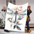 Watercolor dragonfly flowers and leaves blanket