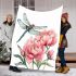 Watercolor dragonfly perched on pink peonies blanket