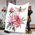 Watercolor dragonfly perched on pink peonies blanket