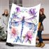 Watercolor dragonfly surrounded in the style of flowers blanket