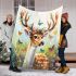 White tailed deer with large antlers and flowers on its head blanket