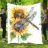 A watercolor painting clipart of dragonfly with sunflowers blanket